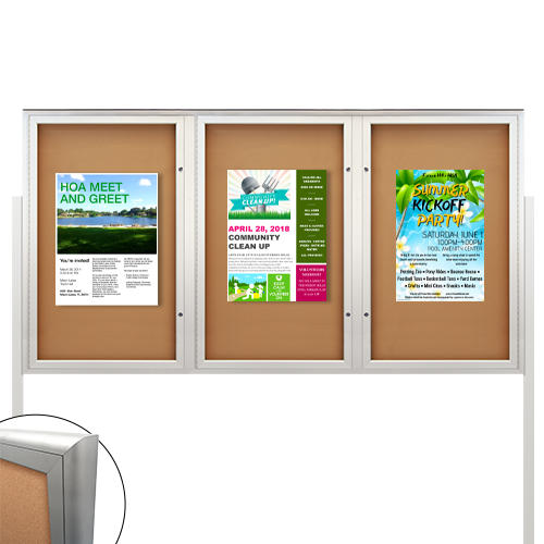 Freestanding EXTREME WeatherPlus™ Enclosed Radius Edge Outdoor Poster Case | Shown In 3-Door Frame