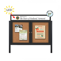 Outdoor Enclosed 40x50 Bulletin Cork Boards with ILLUMINATED HEADER (with Radius Edge & Leg Posts) (2 DOORS)