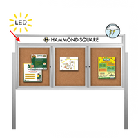 Outdoor Enclosed 72x30 Bulletin Cork Boards with ILLUMINATED HEADER (with Radius Edge & Leg Posts) (3 DOORS)