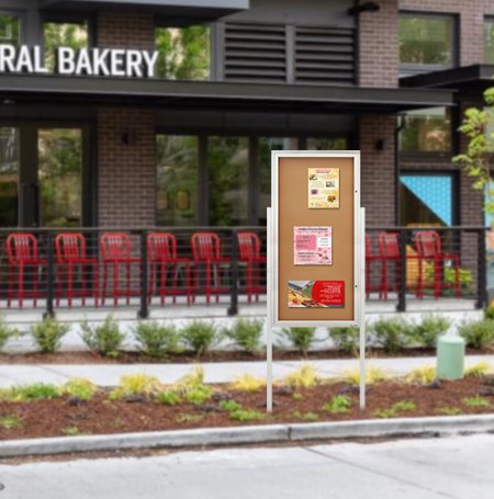 SwingCase 24x48 Extra Large Outdoor Bulletin Board Display Case with Two Posts | Single Lockable Door Metal Cabinet