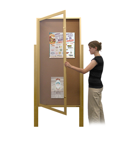 Swing Case 24x96 Extra Large Outdoor Enclosed Bulletin Board w Leg Posts (Single) Door