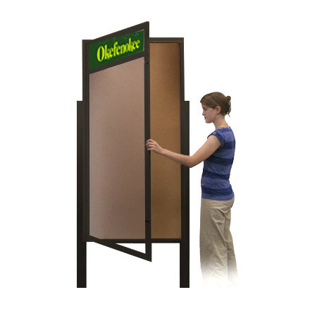 40 x 60 Extra Large Outdoor Enclosed Bulletin Board Lighted Display Case w Header and Posts (One Door)