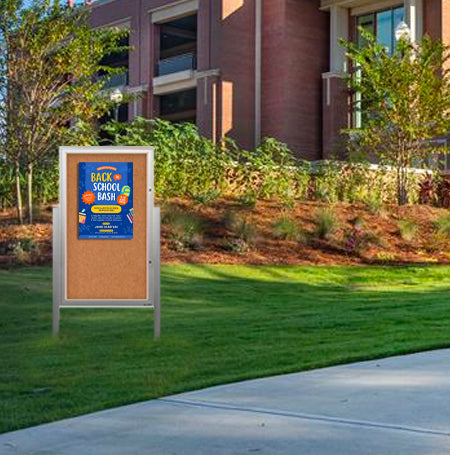 24x72 Extra Large Outdoor Enclosed Bulletin Board w Light on Posts (One-Door)