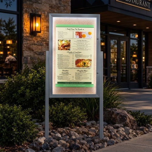 EXTREME WeatherPLUS™ XL Standing Radius Edge Outdoor Enclosed Bulletin Boards | LED LIGHTS | Shown In Black Frame Finish