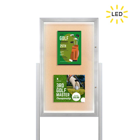 XL Free-Standing Outdoor Enclosed Bulletin Boards with Radius Edge Cabinet LED Lighted in 15+ Sizes