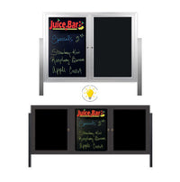 Outdoor Enclosed Dry Erase Marker Board with Posts 2-3 Doors with LED Lights + Black Magnetic Porcelain on Steel Writing Surface 35+ Sizes