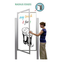XL Outdoor Enclosed Dry Erase MarkerBoard with Radius Edge, Header & Light - White Porcelain Steel