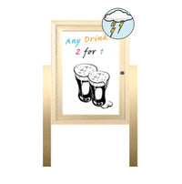 Outdoor Dry Erase Marker Board Swing Cases with Lights & Leg Posts (White Board)