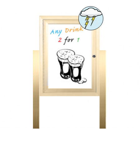 Outdoor Dry Erase Marker Board Swing Cases with Lights & Leg Posts (White Board)