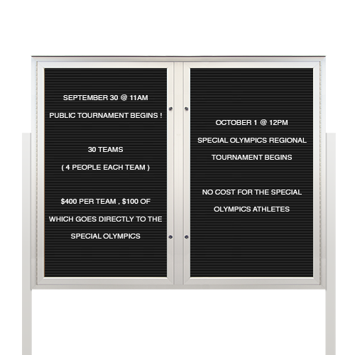 EXTREME WeatherPLUS Multi-Door Outdoor Enclosed Letter Boards with Posts | Shown in Satin Silver finish with 2 Locking Doors