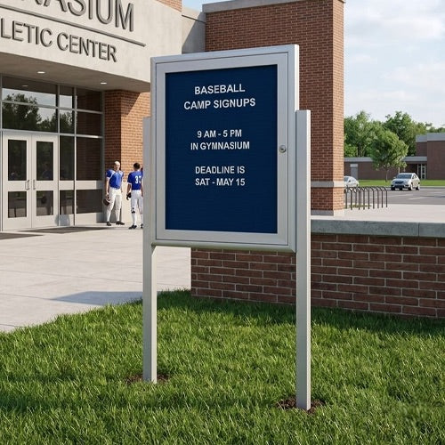Outdoor Enclosed Letter Boards (Single Door) Locking Message Board with Radius Edge and 2 Leg Posts