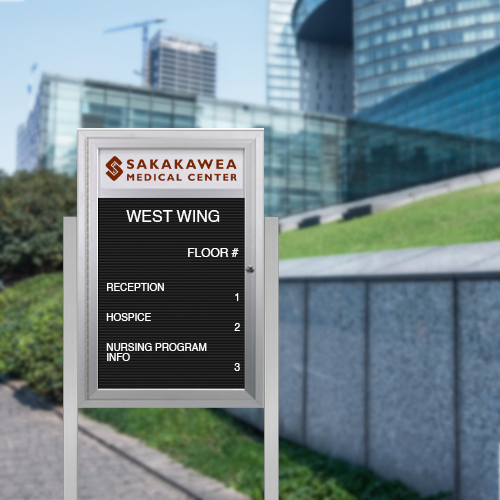 EXTREME WeatherPLUS Outdoor Radius Edge Enclosed Letter Boards with Header and Posts | Shown in Satin Silver Finish