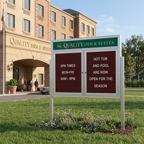 Outdoor Enclosed Letter Boards with Header, Radius Edges and 2 Leg Posts (Multiple Doors)