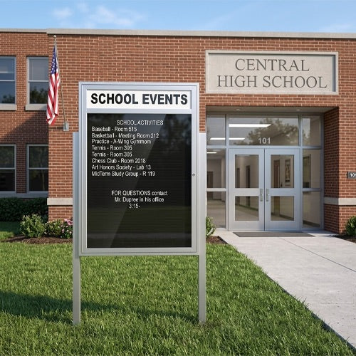 Extra Large Outdoor Enclosed Letter Boards + Message Header + Posts | XL Single Door 15+ Sizes