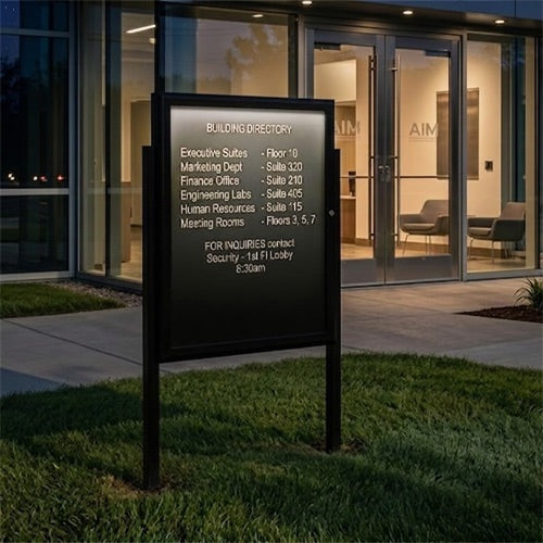 EXTRA LARGE Outdoor Enclosed Letter Boards with Lights + 2 Leg Posts | Radius Edge Cabinet