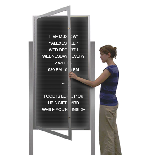 EXTREME WeatherPLUS Extra-Large LED-Illuminated Radius EdgeOutdoor Enclosed Letter Boards with Posts | Single Locking Door SwingCase