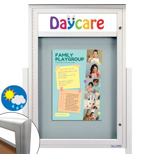 EXTREME WeatherPlus Radius Edge Outdoor Enclosed Poster Case with Message Header with Posts | Single Door Display Stand in 10+ Sizes
