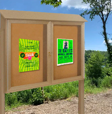 Outdoor Message Center Cork Bulletin Board 48" x 36" with Posts | Double Doors Information Boards