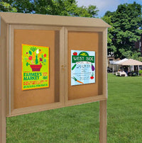 Outdoor Message Center Cork Bulletin Board 60" x 30" with Posts | Double Doors Information Boards