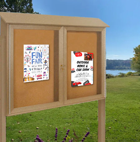 60 x 40 Outdoor Message Center Cork Bulletin Board with Posts | Double Doors Information Boards