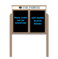60" x 30" Outdoor Message Center - Double Door Magnetic Black Dry Erase Board with Header and Posts
