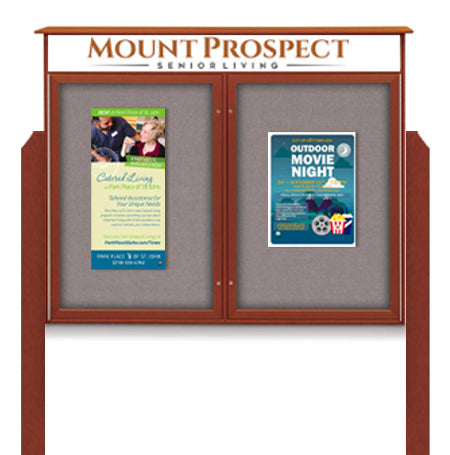 45" x 30" 2-Door Cork Board Message Center with Header and Posts (Image Not to Scale)