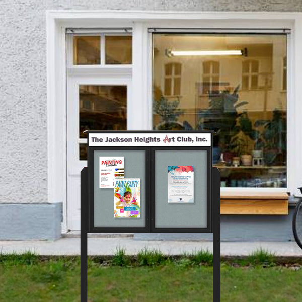 45" x 30" Outdoor Message Center Enclosed Cork Board with Header and Posts | Two Door Information Board