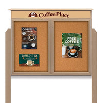 48" x 36" 2-Door Cork Board Message Center with Header and Posts (Image Not to Scale)