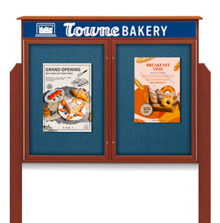 48" x 48" 2-Door Cork Board Message Center with Header and Posts (Image Not to Scale)