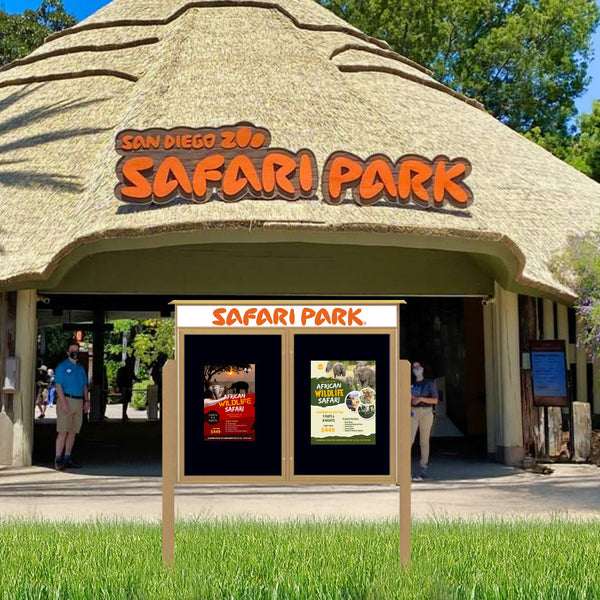 48" x 48" Outdoor Message Center Enclosed Cork Board with Header and Posts | Two Door Information Board