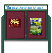 52" x 40" 2-Door Cork Board Message Center with Header and Posts (Image Not to Scale)