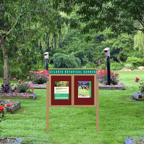 40" x 40" Outdoor Message Center Enclosed Cork Board with Header and Posts | Two Door Information Board