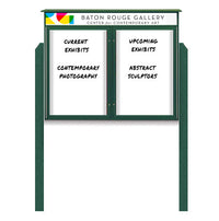45" x 36" Standing Outdoor Message Center - Double Door Magnetic White Dry Erase Board with Header