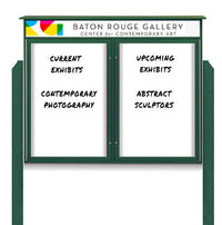 45" x 36" Standing Outdoor Message Center - Double Door Magnetic White Dry Erase Board with Header
