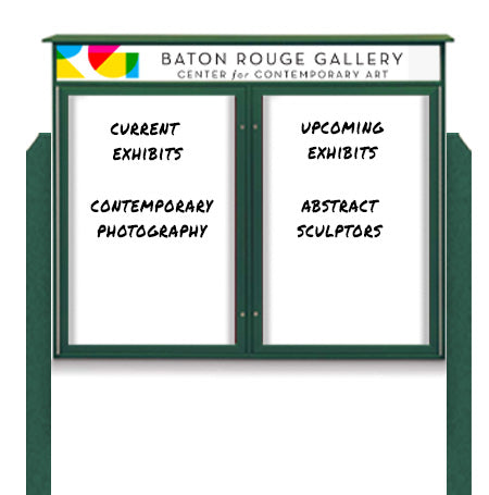 45" x 36" Standing Outdoor Message Center - Double Door Magnetic White Dry Erase Board with Header