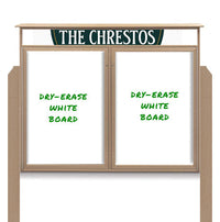 48" x 48" Standing Outdoor Message Center - Double Door Magnetic White Dry Erase Board with Header