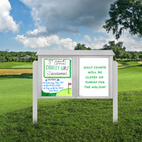 Outdoor Message Center Magnetic White Dry Erase Board - 40" x 40" | Double Door with Posts
