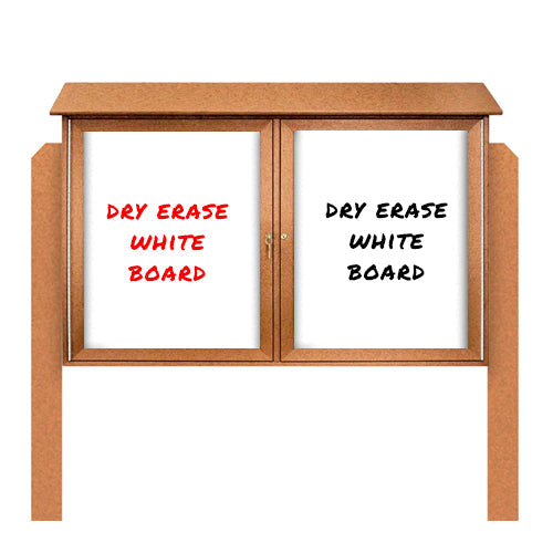 60" x 24" Outdoor Message Center - Double Door Magnetic White Dry Erase Board with Posts