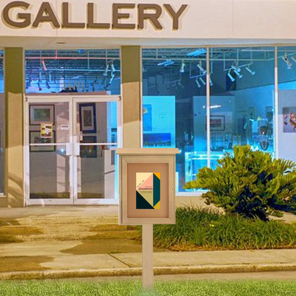 11 x 14 Outdoor Message Center Cork Board with Post | LEFT Hinged Single Door Information Board