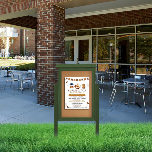 20 x 30 Outdoor Message Center with Posts + Cork Board | Left Hinged Single Door Information Board, with Eco-Design Faux Wood