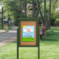 Eco-Design 24"x 36" Outdoor Message Center with Bulletin Board and Faux Wood Cabinet + Two Posts