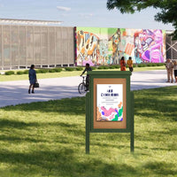 27" x 39" Outdoor Message Center Cork Board | LEFT Hinged - Single Door with Posts Information Board