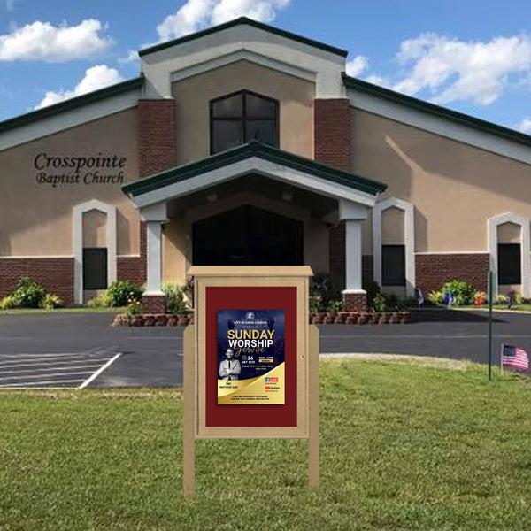 30" x 30" Outdoor Message Center Cork Board | LEFT Hinged - Single Door with Posts Information Board