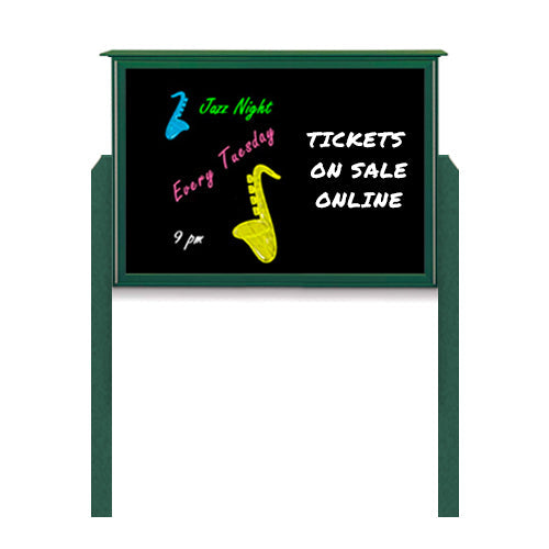 24" x 30" Outdoor Message Center - Magnetic Black Dry Erase Board with Posts