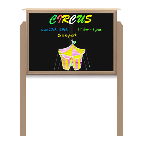 30" x 40" Outdoor Message Center - Magnetic Black Dry Erase Board with Posts