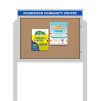 Eco-Design 20" x 30" Outdoor Message Center with Bulletin Board + Message Header | Free-Standing Faux Wood Cabinet with Posts