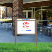 Eco-Design Faux Wood 24 x 36 Outdoor Message Center on Posts + Your Header | Magnetic Dry Erase White Board - No Ghosting