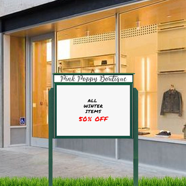 27" x 39" Viewable Area Magnetic White Dry Erase Board Outdoor Message Center with Header and Posts (Single Door)