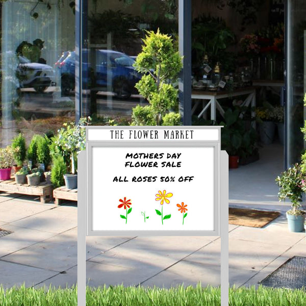 36" x 36" Viewable Area Magnetic White Dry Erase Board Outdoor Message Center with Header and Posts (Single Door)