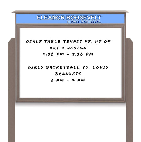 42" x 42" Outdoor Message Center - Magnetic White Dry Erase Board with Header and Posts